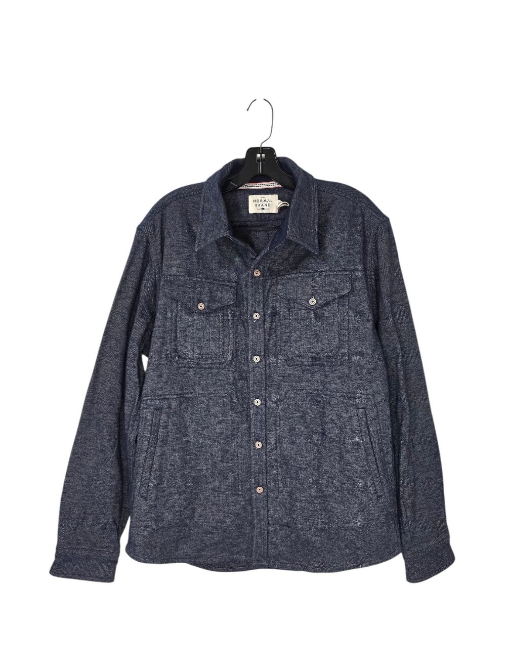 The Normal Brand Heather Navy 4 Pocket Thick Flannel Button Up LS Men's Large